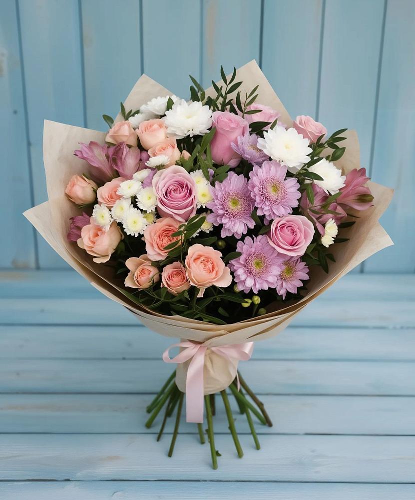 Букет цветов из: Хризантемы, Розы и Альстромерии в Кореновске