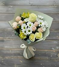 Букет цветов из:  Альстромерии, Розы и Хризантемы в Кореновске