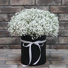 Цветочная композиция из Гипсофила в шляпной коробке в Кореновске